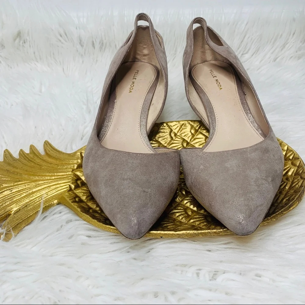 PELLE MODA Tan Suede Shimmer Heels Size 9.5 - Picture 7 of 8